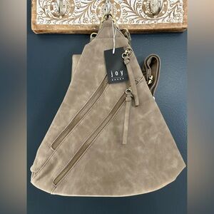 Joy Susan Taupe Backpack with Gold Accents